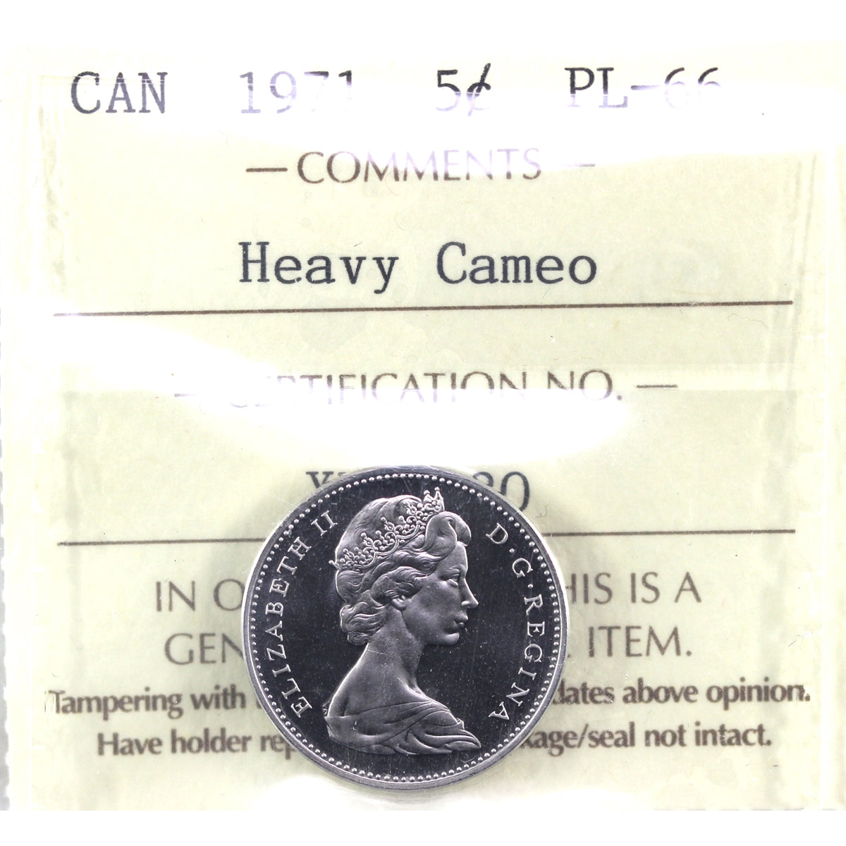 1971 Canada 5-cents ICCS Certified PL66 Heavy Cameo