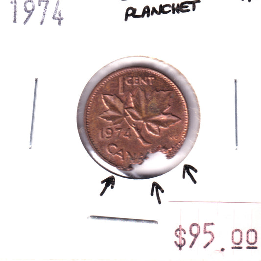 ERROR Defective Planchet 1974 1 Cent Almost Uncirculated (AU50)