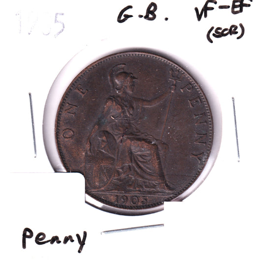 Great Britain 1905 Penny VF-EF (VF30) Scratched