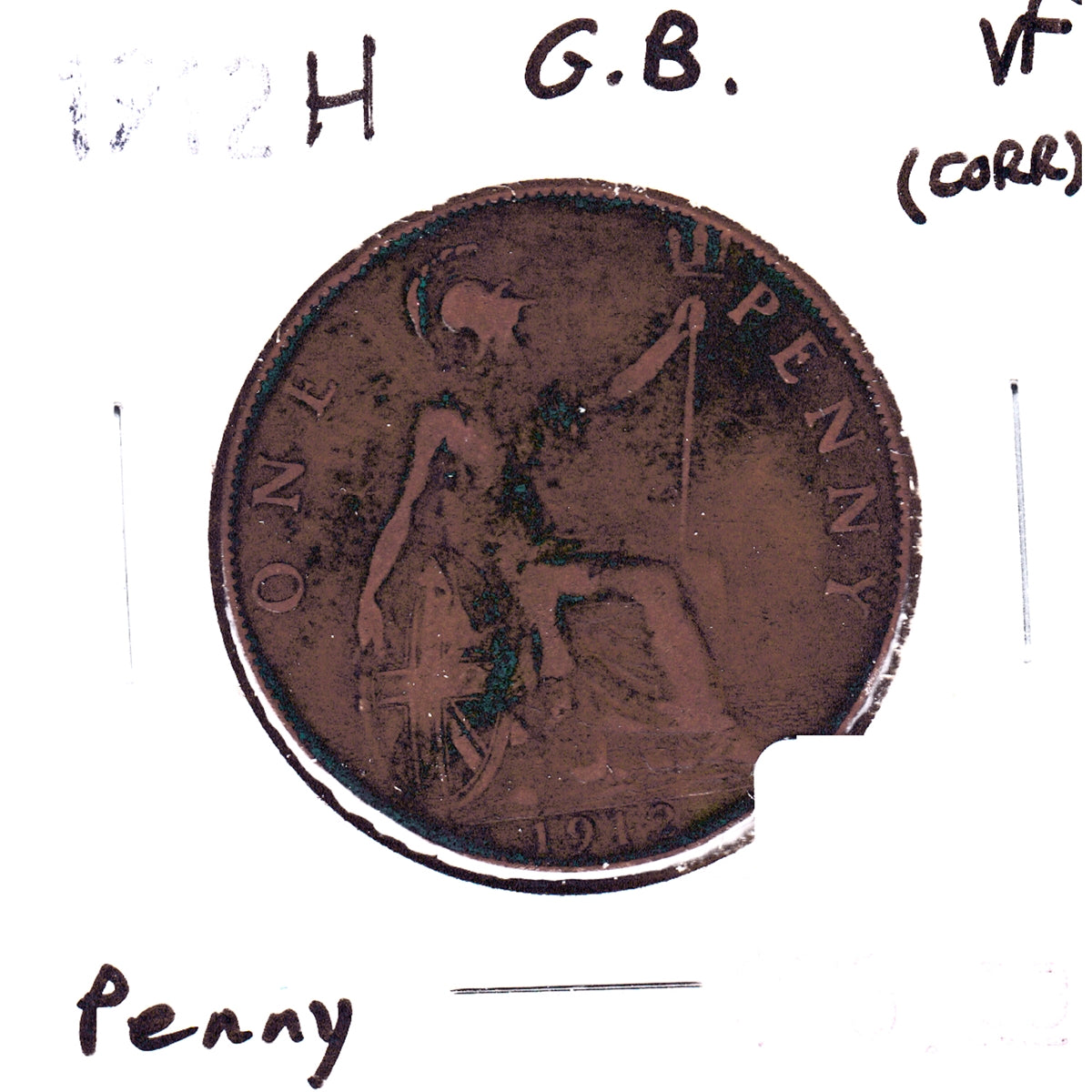 Great Britain 1912H Penny Very Fine (VF20) Corrosion