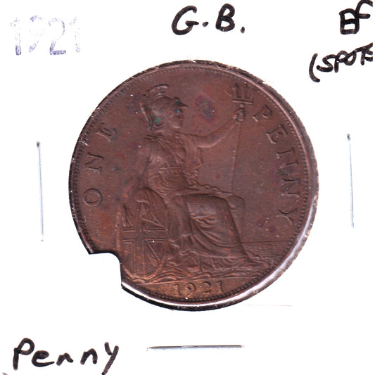 Great Britain 1921 Penny Extra Fine (EF40) Spots