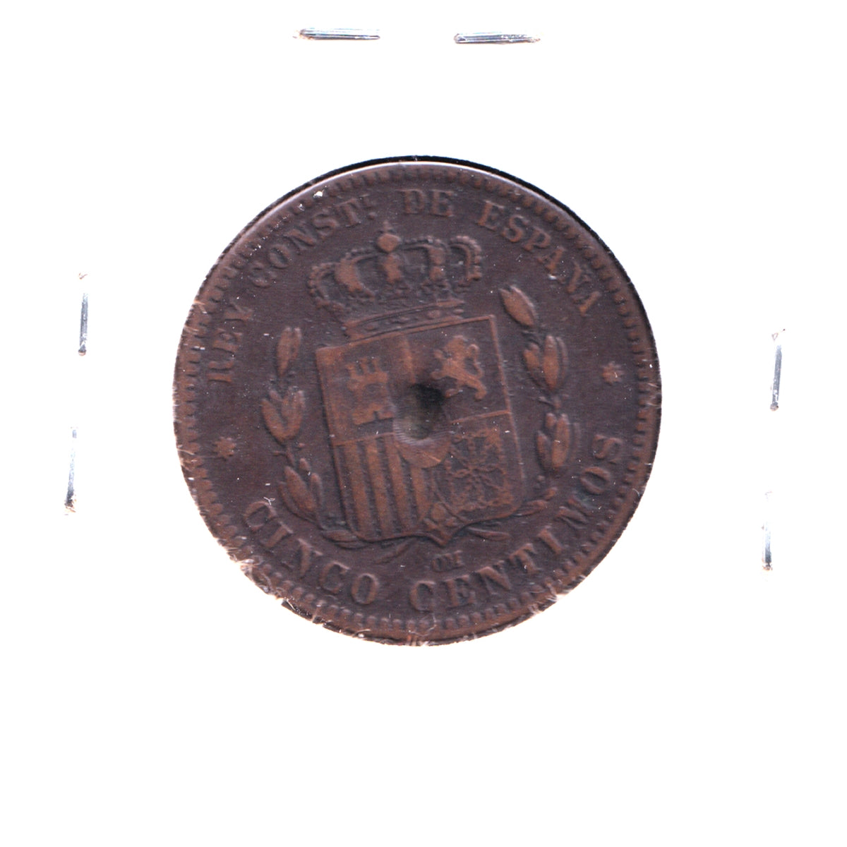 Spain 1879 OM 5 Centimos Extra Fine (EF40) Hole