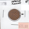 ERROR Defective Planchet 1978 Canada 1-cent Extra Fine (EF40)