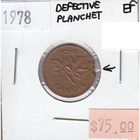 ERROR Defective Planchet 1978 Canada 1-cent Extra Fine (EF40)