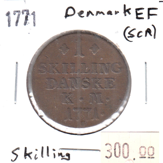 Denmark 1771 Skilling Extra Fine (EF-40) scratched