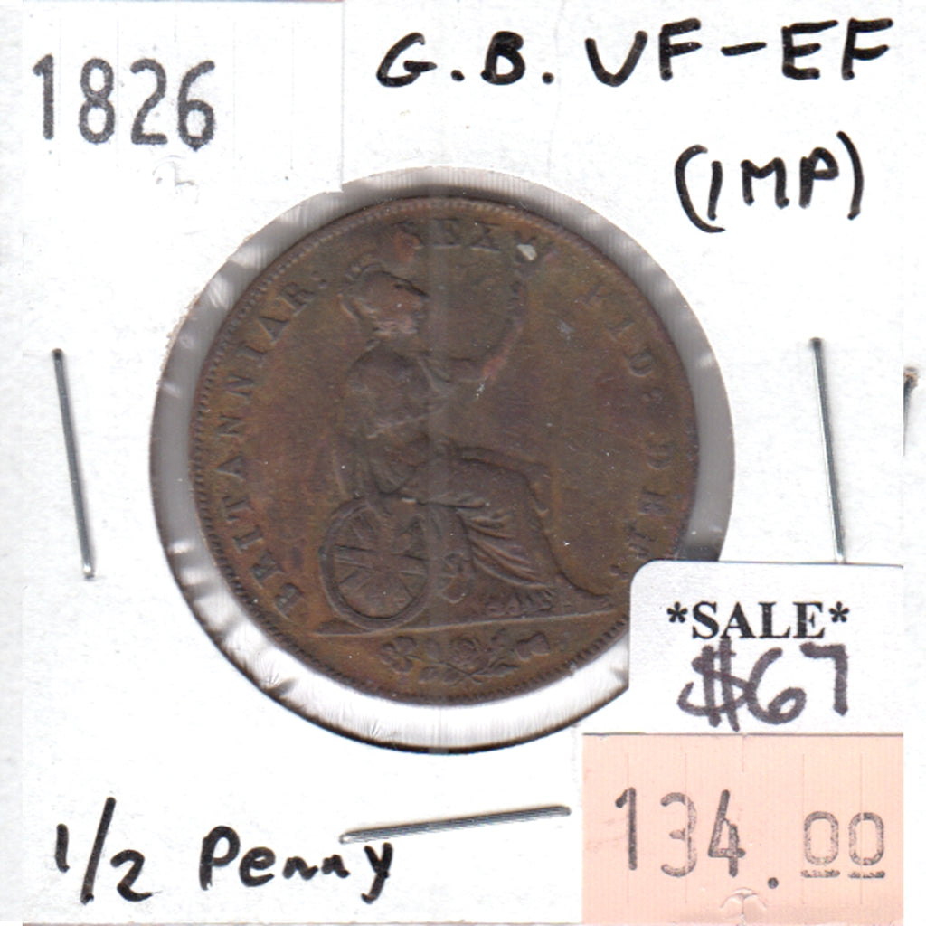 Great Britain 1826 1/2 Penny VF-EF (VF30) impaired