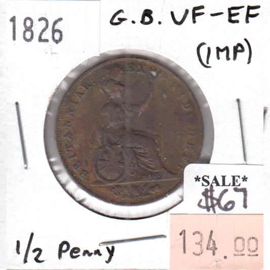 Great Britain 1826 1/2 Penny VF-EF (VF30) impaired