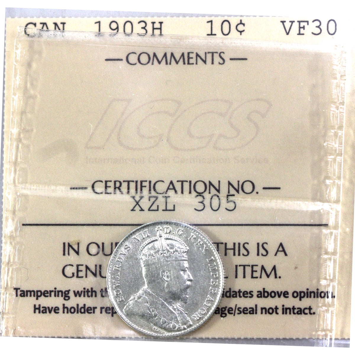 1903H Canada 10-cents ICCS Certified VF30