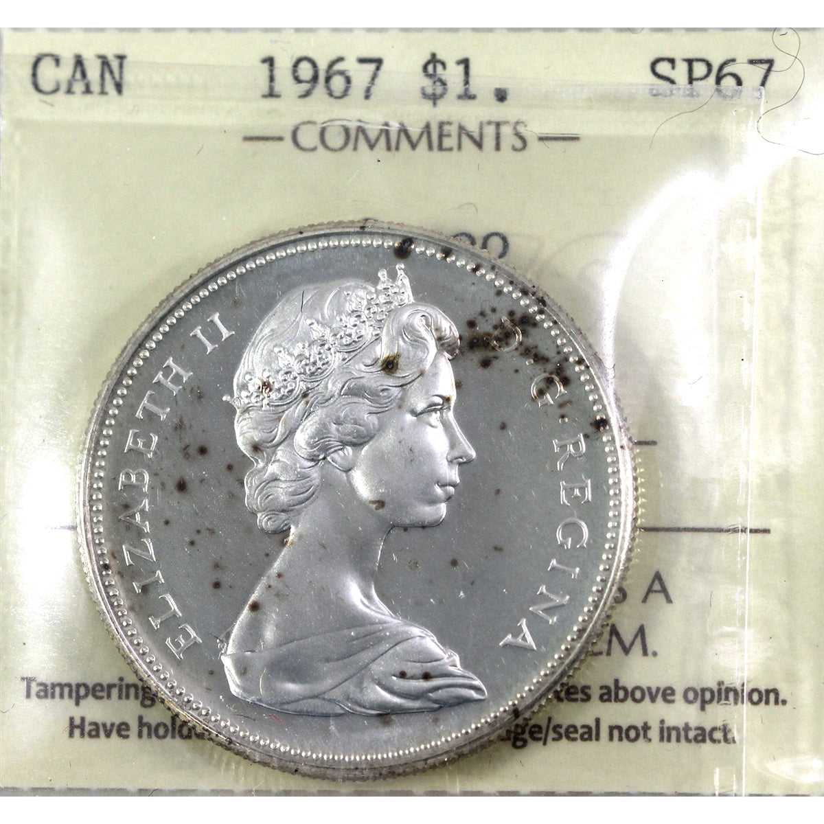 1967 Canada Dollar ICCS Certified SP67 Cameo