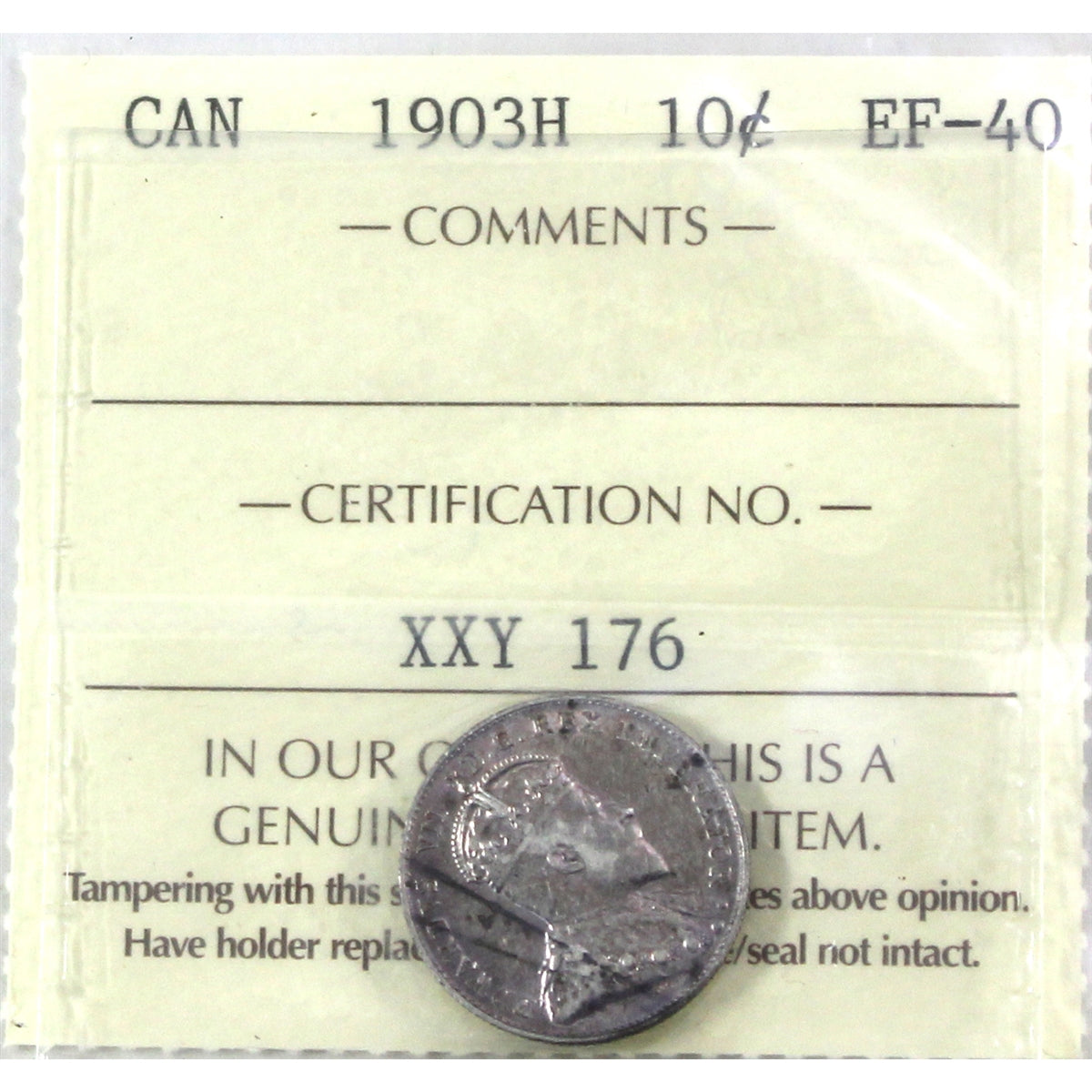 1903H Canada 10-cents ICCS Certified EF-40