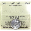 1950 Canada 10-cents ICCS Certified MS65