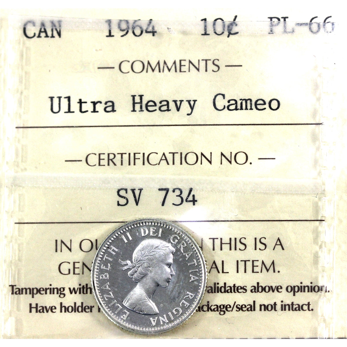 1964 Canada 10-cents ICCS Certified PL-66 Ultra Heavy Cameo