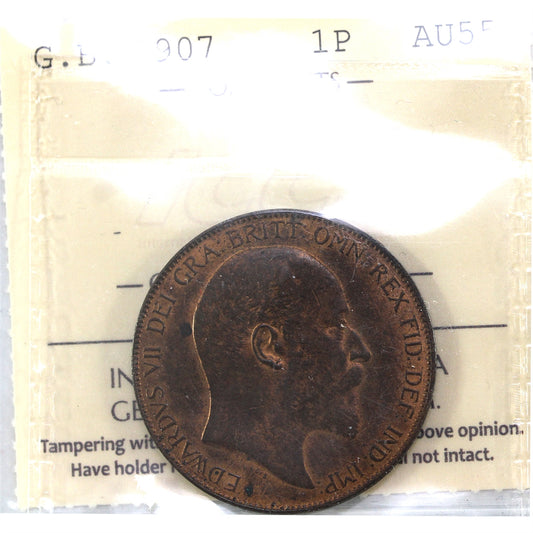 Great Britain 1907 Penny ICCS Certified AU55