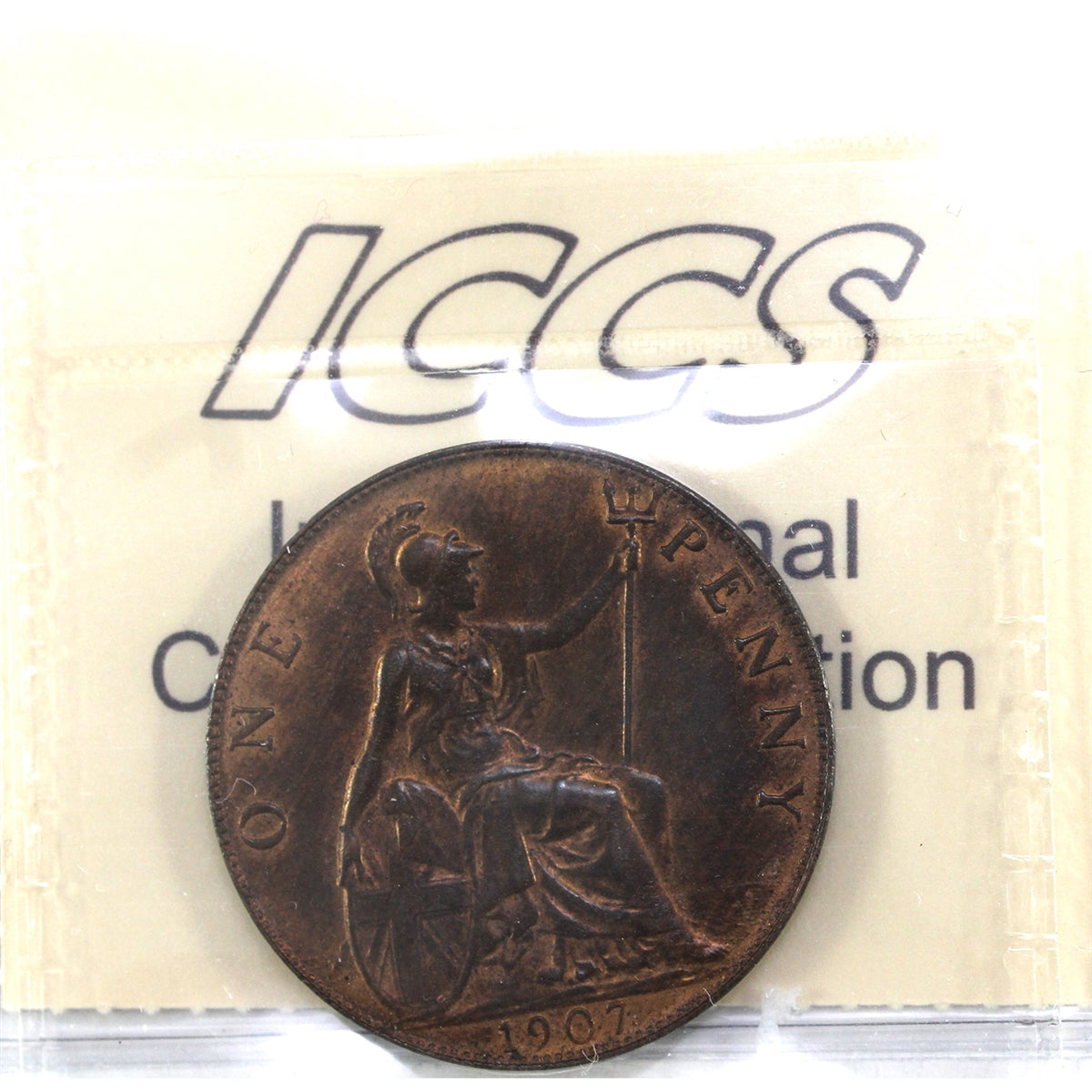 Great Britain 1907 Penny ICCS Certified AU55