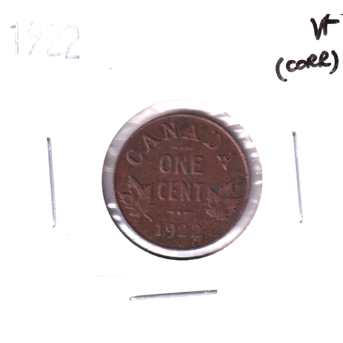 1922 Canada 1-cent Very Fine (VF20) Impaired.