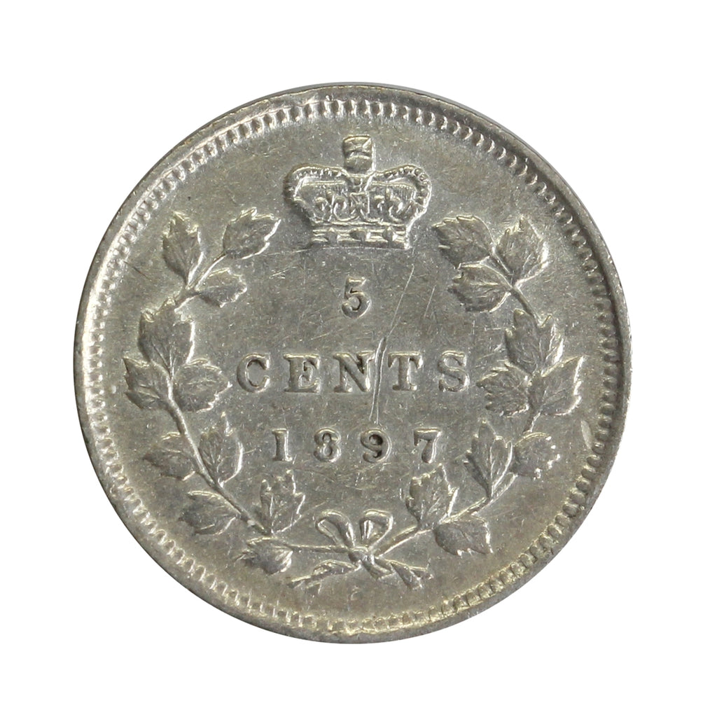 1897 Canada 5-cents EF-AU (EF45) Scratched, marks, or impaired