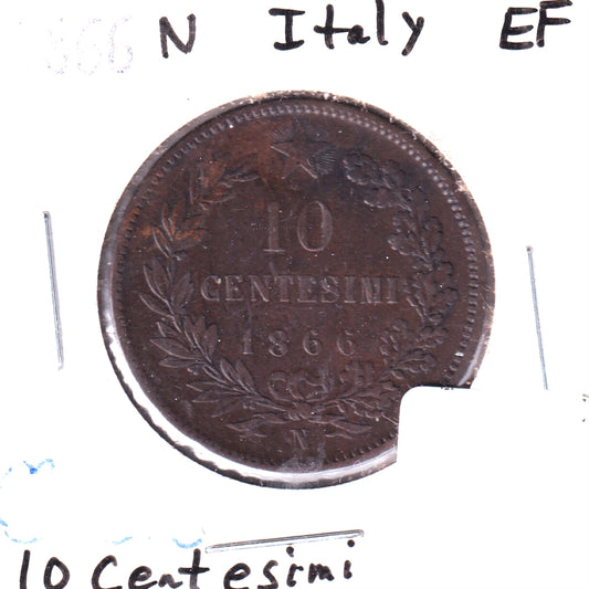 Italy 1866N 10 Centesimi Extra Fine (EF-40)
