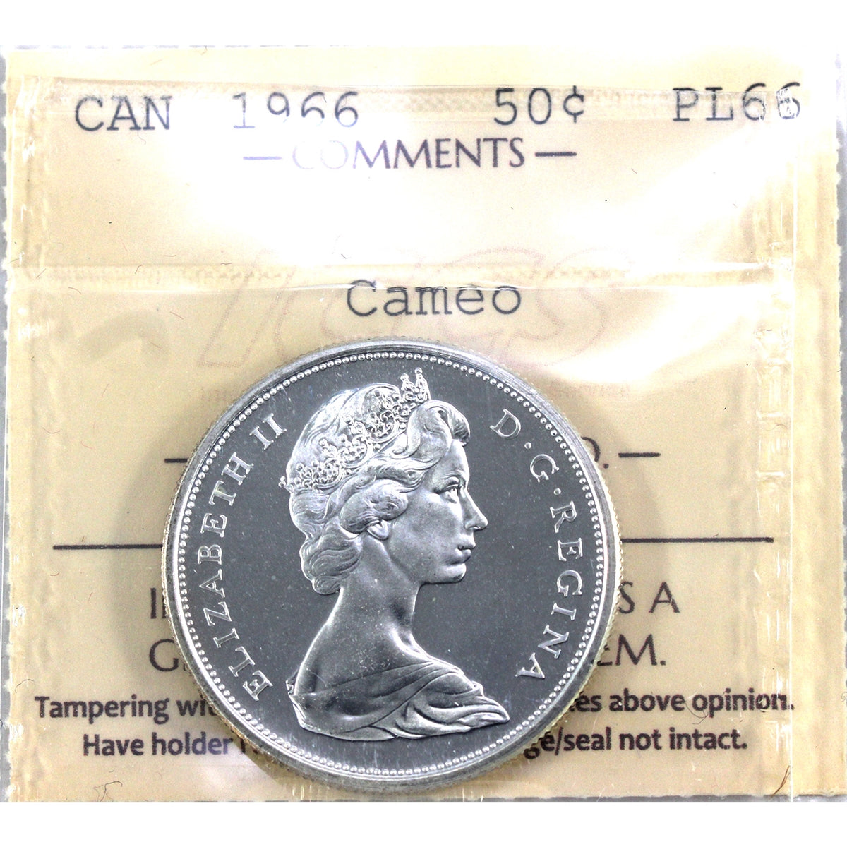 1966 Canada 50-cents ICCS Certified PL66 Cameo