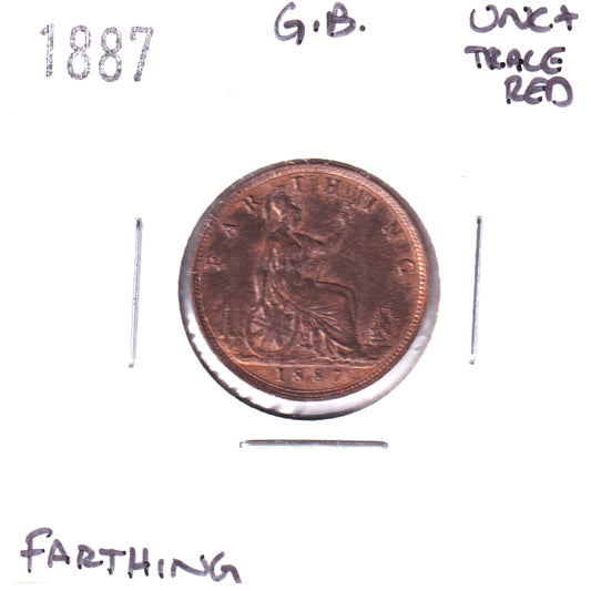 Great Britain 1887 Farthing UNC+ (MS62) Trace Red