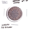 German States 1841 Nassau 1/2 Gulden VF-EF (VF30)