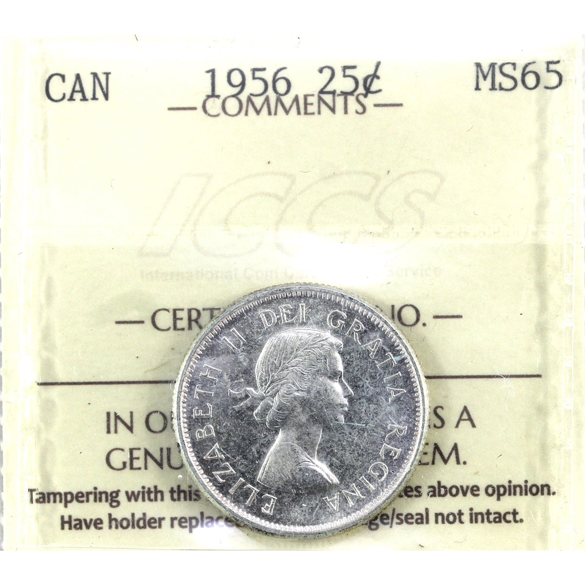 1956 Canada 25-cents ICCS Certified MS65