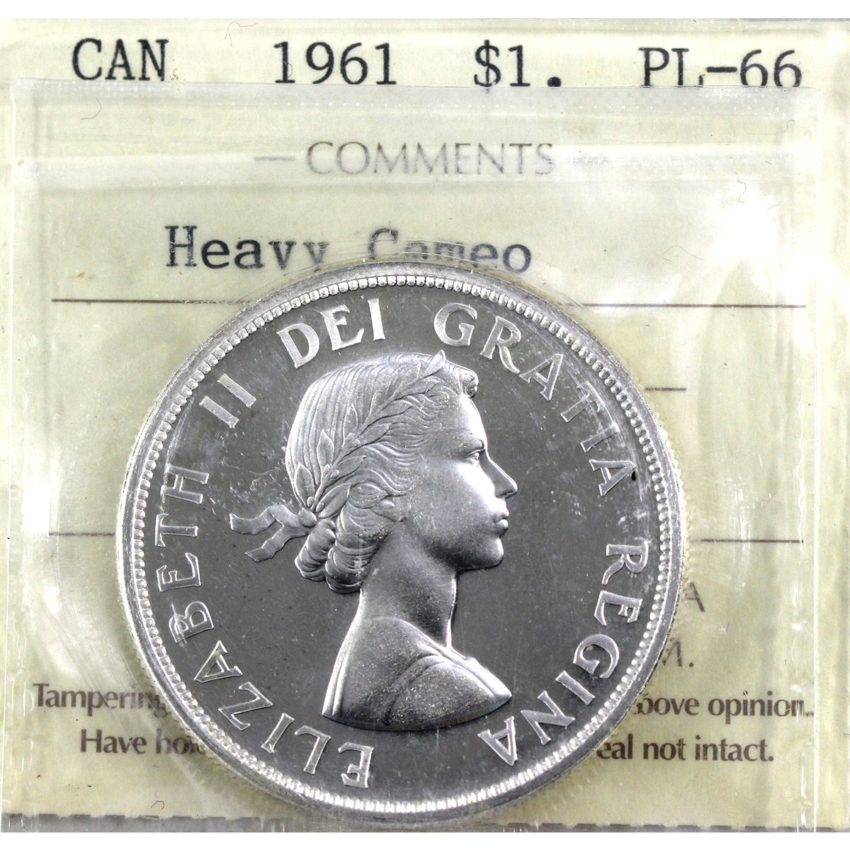 1961 Canada Dollar ICCS Certified PL66 Heavy Cameo – Colonial
