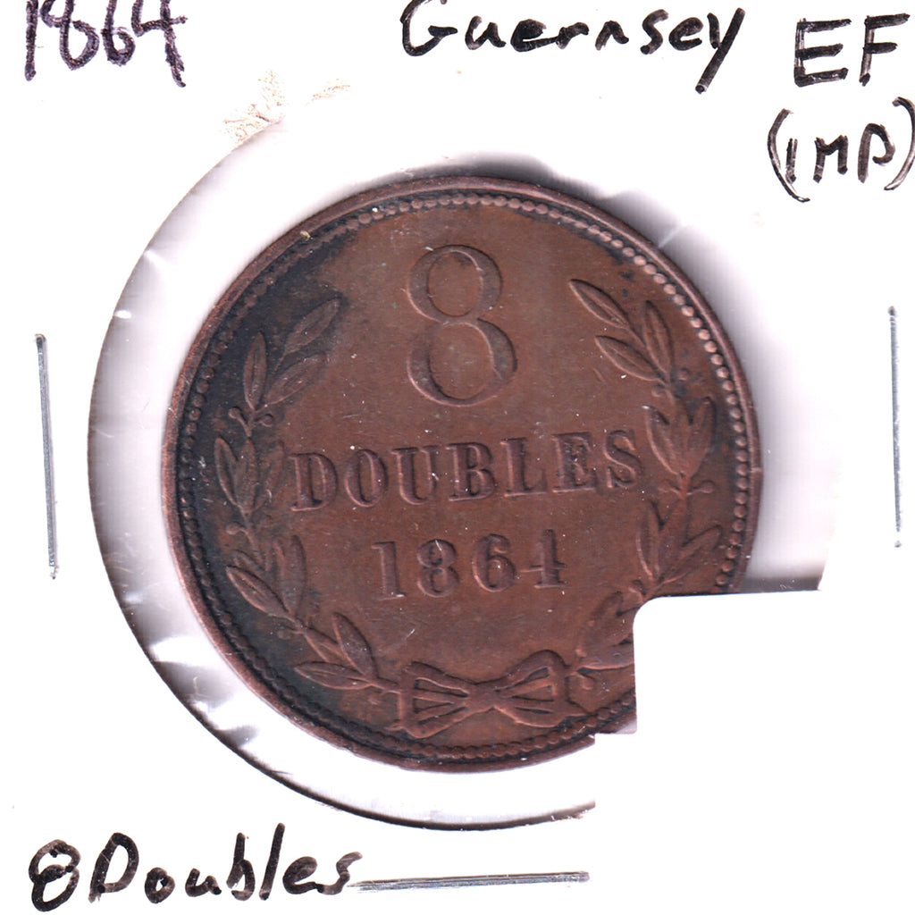 Guernsey 1864 8 Doubles Extra Fine (EF40) Impaired