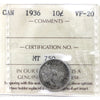 1936 Canada 10-cents ICCS Certified VF-20