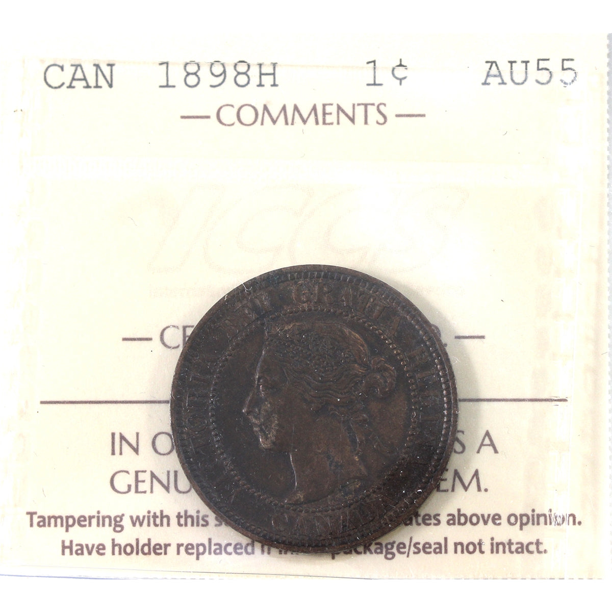 1898H Canada 1-cent ICCS Certified AU55