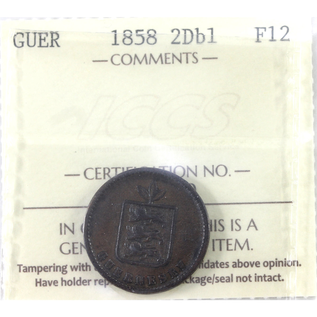 Guernsey 1858 2 Doubles ICCS Certified F12