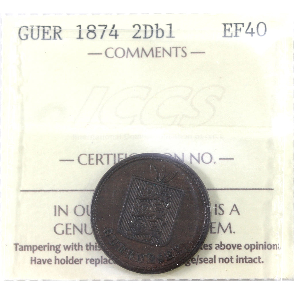 Guernsey 1874 2 Doubles ICCS Certified EF40