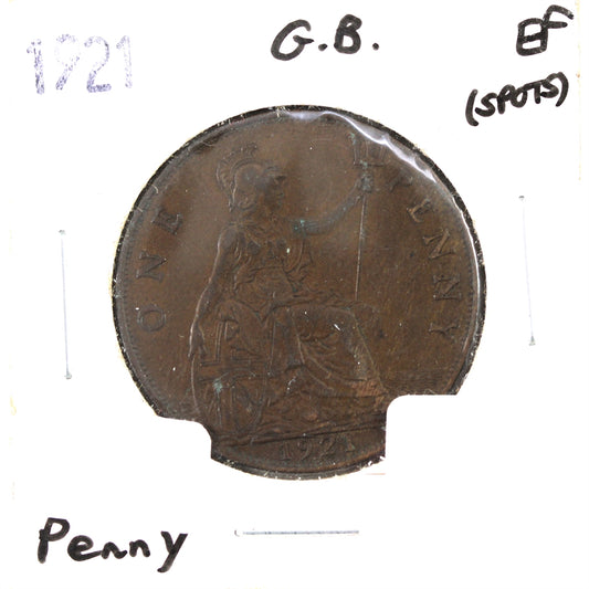 Great Britain 1921 Penny Extra Fine (EF40) Spots