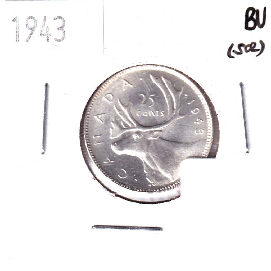 1943 Canada 25-cents Brilliant Uncirculated (MS63) Scratched