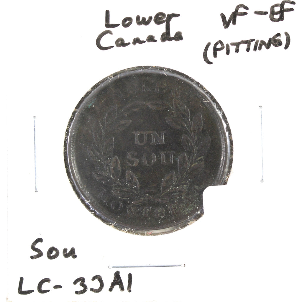 LC-33A1 No Date Lower Canada Un Sou Agriculture & Commerce Bank Token VF-EF (Pitting)