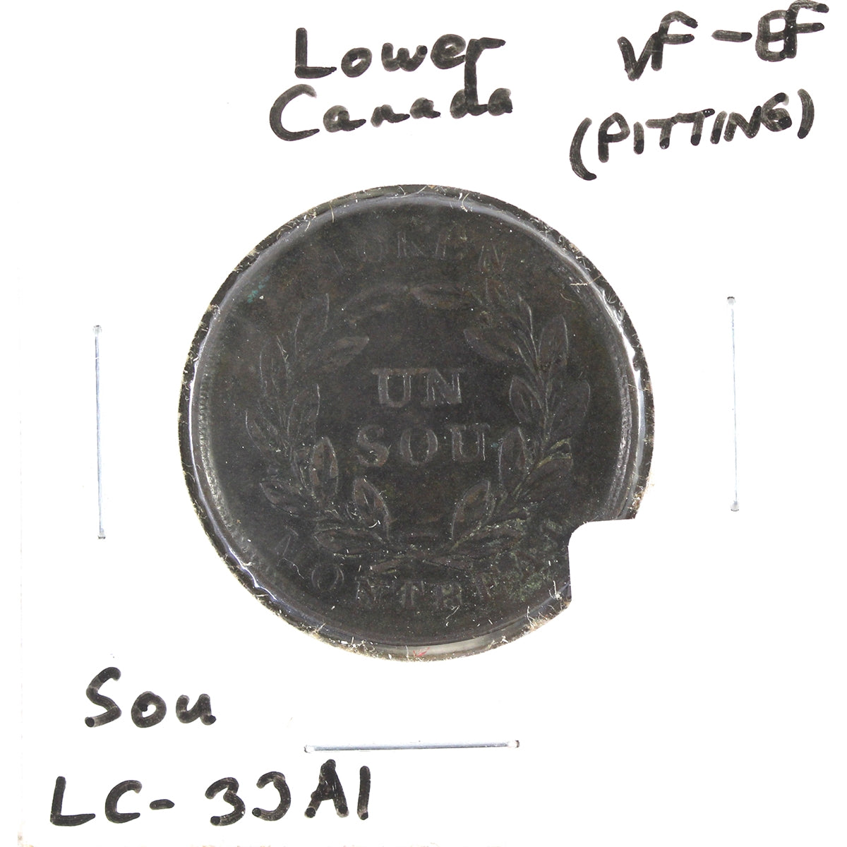 LC-33A1 No Date Lower Canada Un Sou Agriculture & Commerce Bank Token VF-EF (Pitting)
