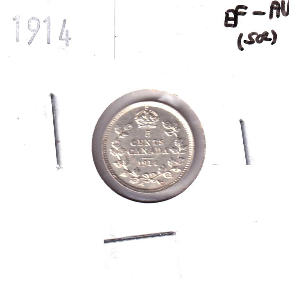 1914 Canada 5-cents EF-AU (EF45) Scratched, cleaned, or impaired