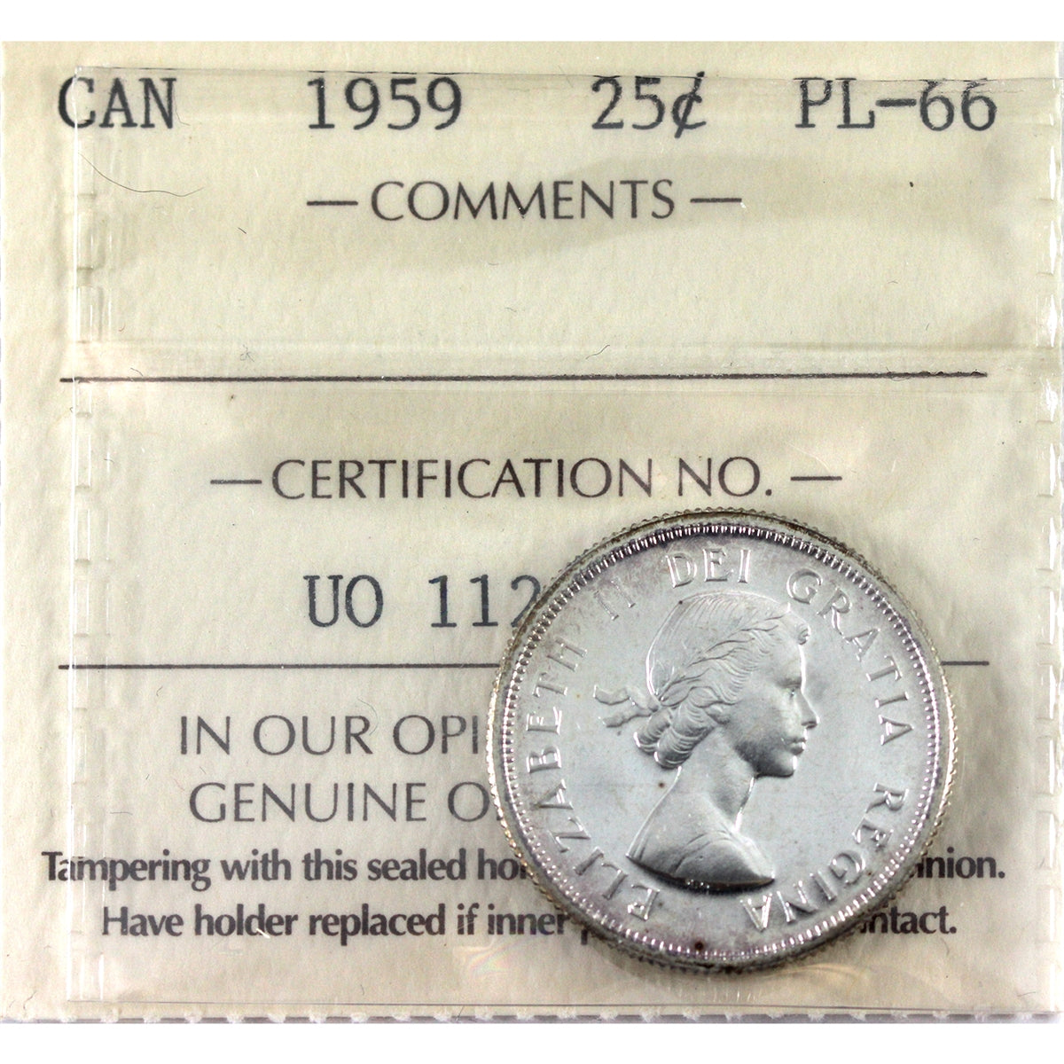 1959 Canada 25-cents ICCS Certified PL66