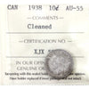 1938 Canada 10-cents ICCS Certified AU55 (Cleaned)