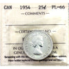 1954 Canada 25-cents ICCS Certified PL66