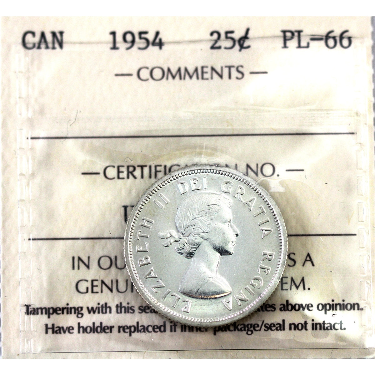 1954 Canada 25-cents ICCS Certified PL66