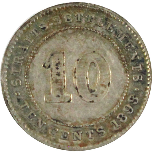 Straits Settlements 1893 Victoria 10-Cents Extra Fine (EF40)
