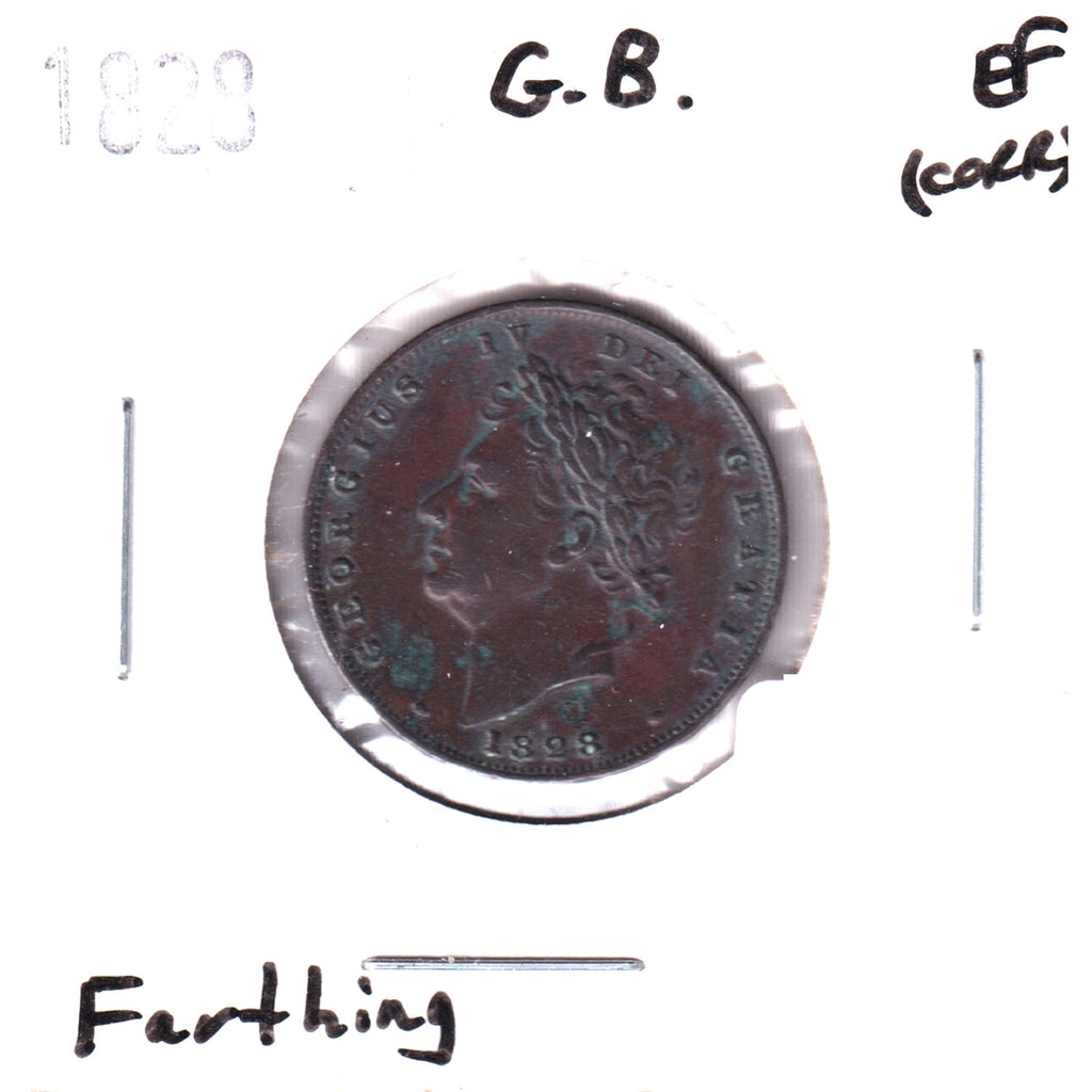 Great Britain 1828 Farthing Extra Fine (EF40) Corrosion