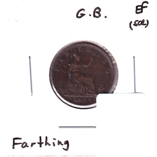 Great Britain 1891 Farthing Extra Fine (EF40) Scratched