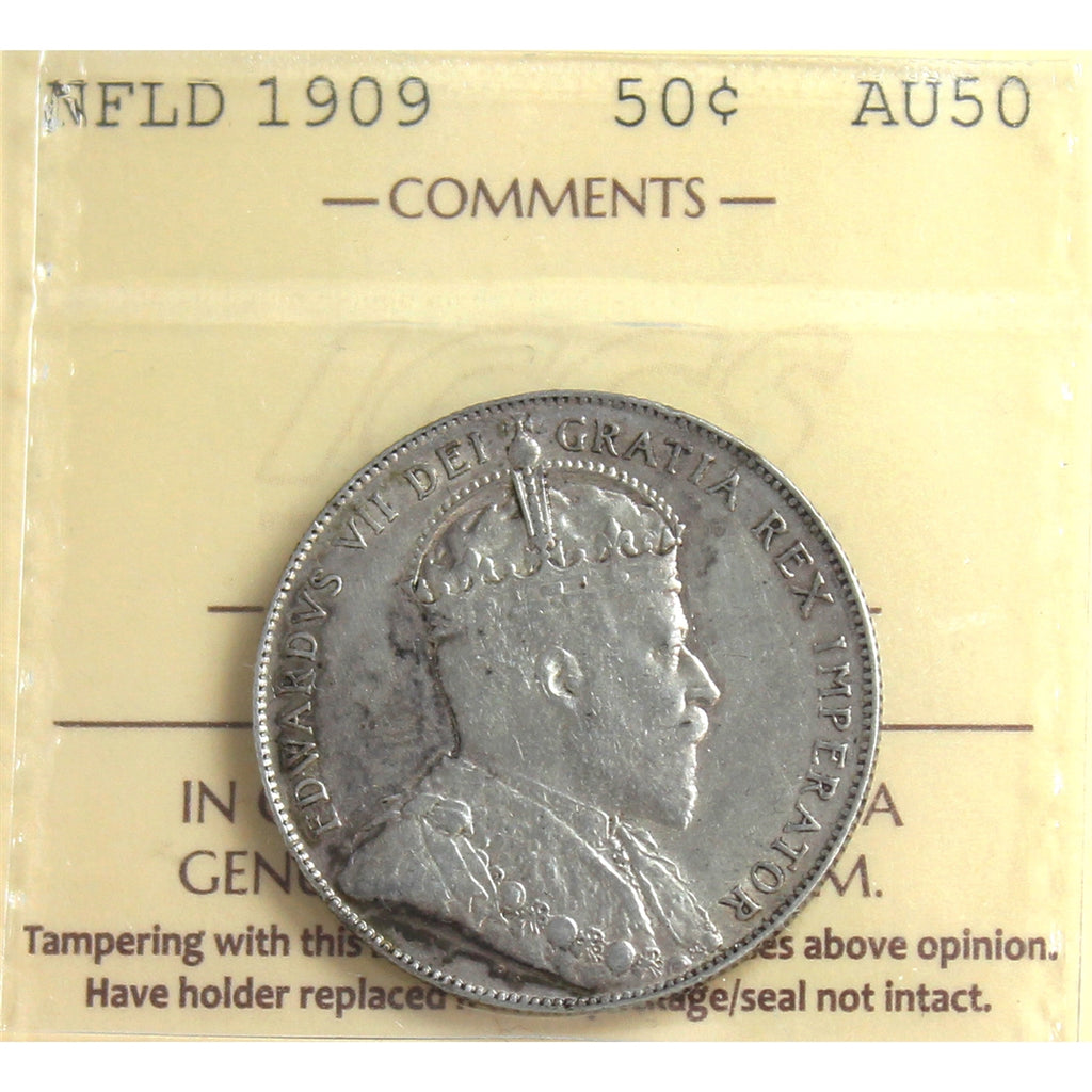 1909 Newfoundland 50-cents ICCS Certified AU-50 (Scratched)