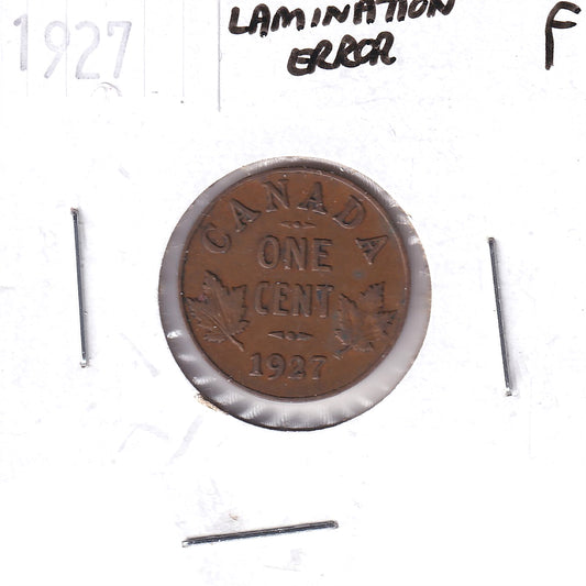 ERROR 1927 Canada 1-cent Fine (F-12) Lamination Error