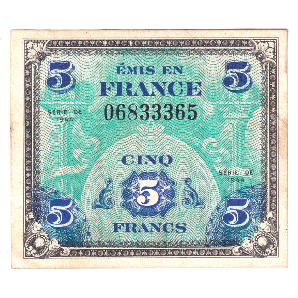 France 1944 5 Francs Note, Pick #115a, AU