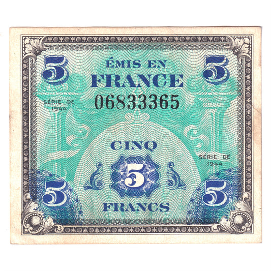 France 1944 5 Francs Note, Pick #115a, AU