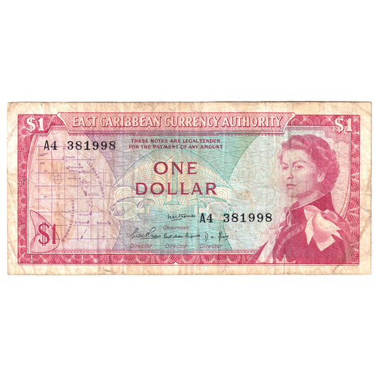 East Caribbean States Pick #13a 1965 $1 Note Sign 1 Very Fine (VF-20) Damaged