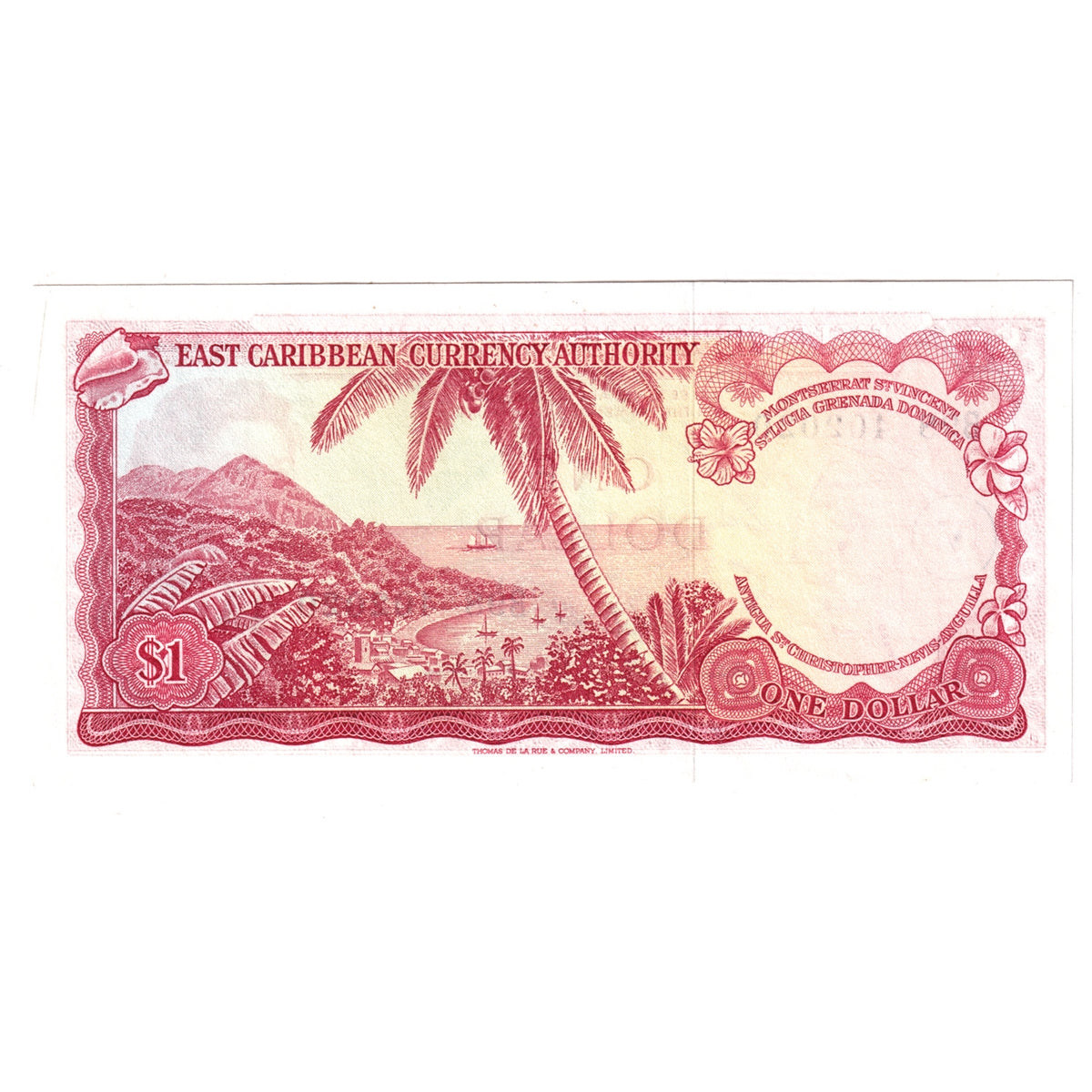 East Caribbean States Note, Pick #13o 1965 1 Dollar, &quotV&quot; Overprint, AU (AU-50) Tear