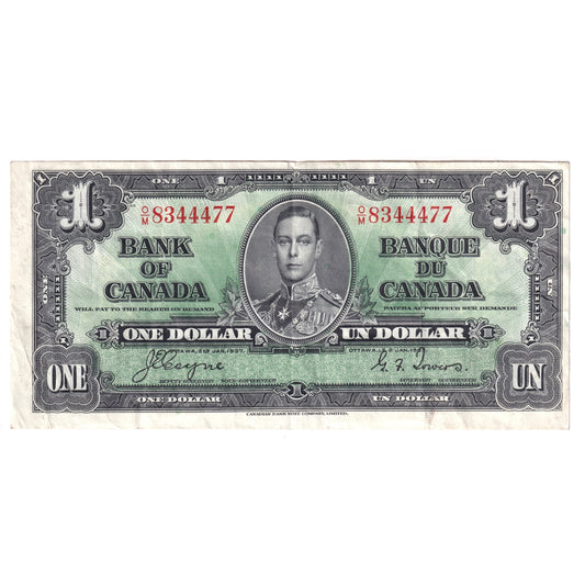 BC-21d 1937 Canada $1 Note, Coyne-Towers, Various Prefixes, VF-EF (VF30) Impaired